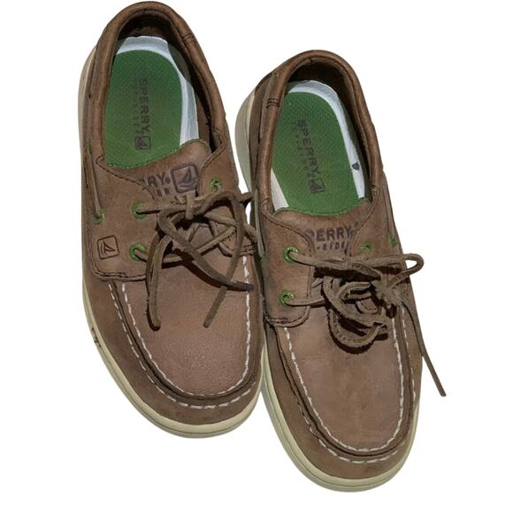 Sperry Top Sider Other - Sperrys Top Sider Boat Shoes Boys 13.5 Brown Spy Cupsole 2-Eye Nautical Leather